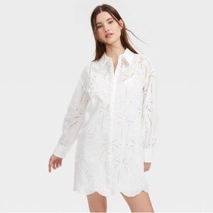 NWT! Roller Rabbit x Target Women's White Eyelet Embroidered Shirt Dress Medium